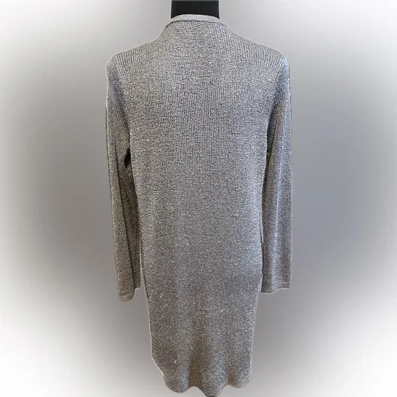 Preston & York Elegant Shimmering Women's Gray Open-Front Sweater Medium - Picture 2 of 6